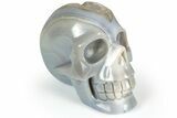 Polished Banded Agate Skull with Quartz Crystal Pocket #236999-2